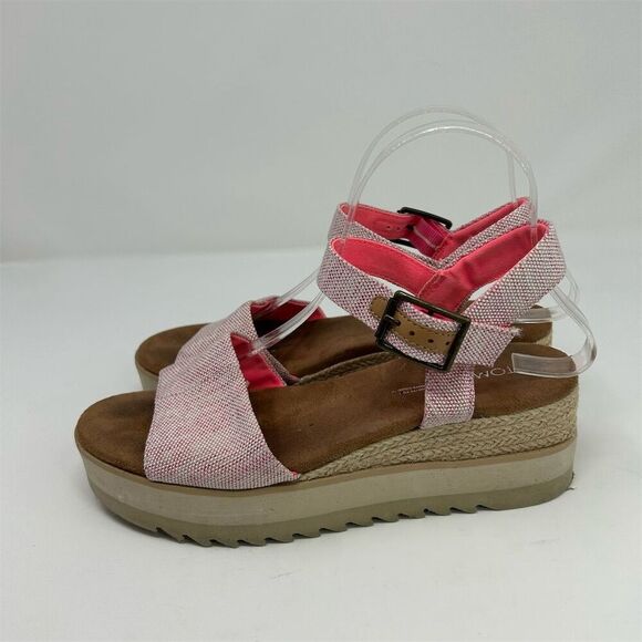 TOMS Women's Pink Espadrille Slingback Wedge Platform Sandals Size 8.5 - Picture 5 of 9